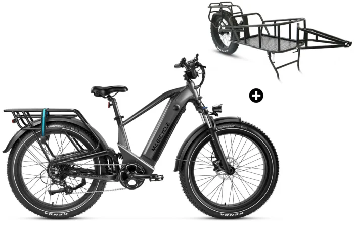 Bundle Sale - Magicycle Deer Step-over E-Bike With A Cargo Trailer - Gray