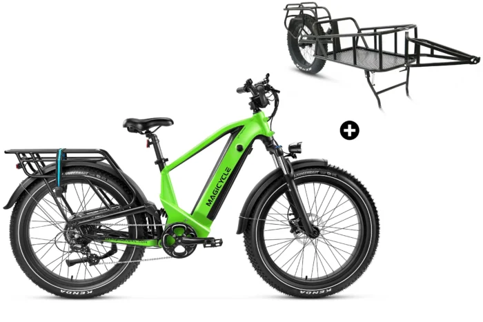 Bundle Sale - Magicycle Deer Step-over E-Bike With A Cargo Trailer - Green