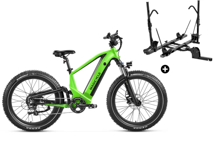 Bundle Sale - Magicycle Deer Step-over E-Bike With A Hitch Bike Rack (Off Road Version) - Green