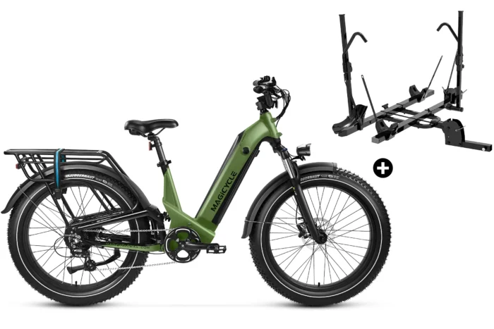 Bundle Sale - Magicycle Deer Step-thru E-Bike With A Hitch Bike Rack - Army Green