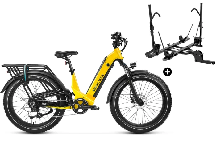 Bundle Sale - Magicycle Deer Step-thru E-Bike With A Hitch Bike Rack - Dawn Yellow