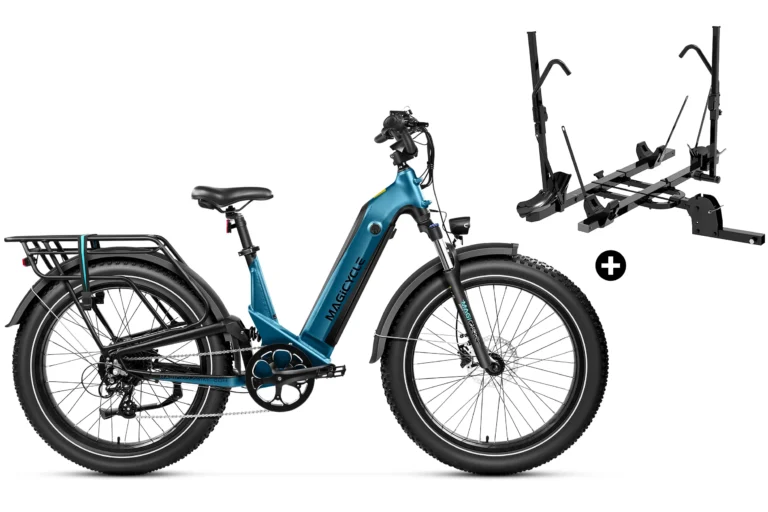Bundle Sale - Magicycle Deer Step-thru E-Bike With A Hitch Bike Rack - Sierra Blue