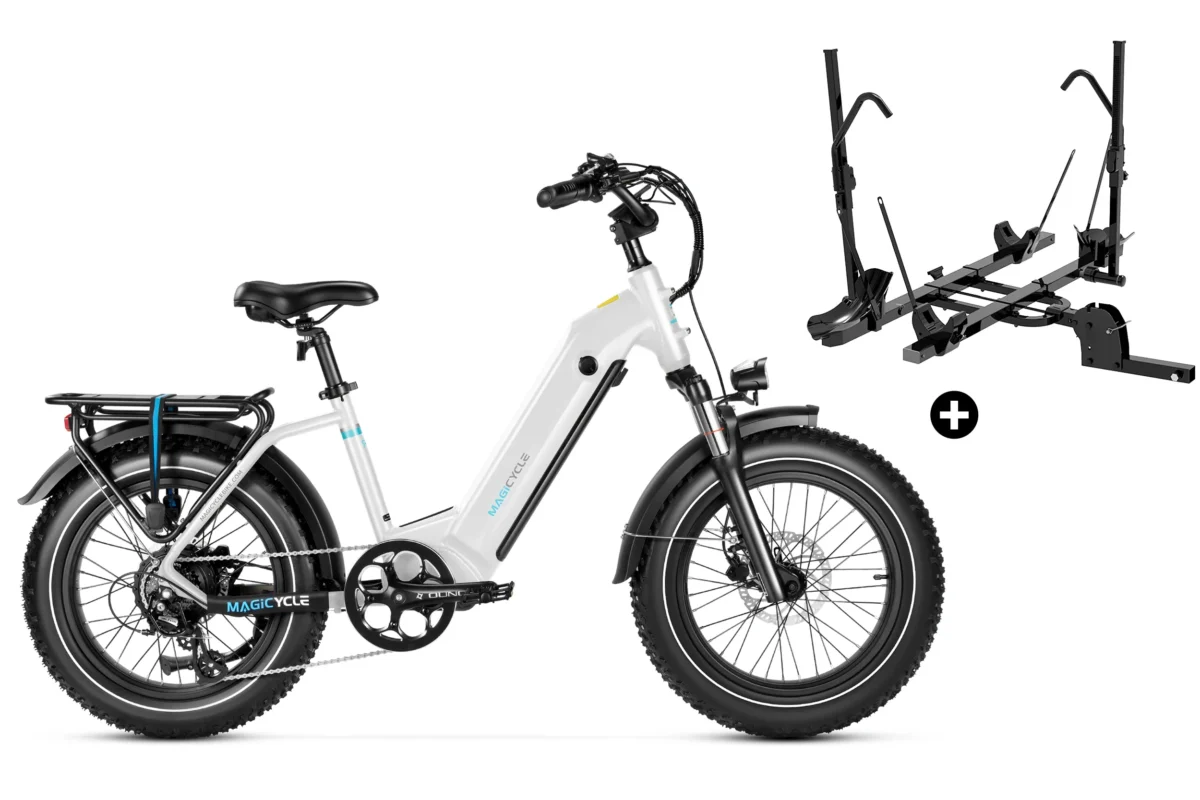 Bundle Sale - Magicycle Ocelot Pro E-Bike With A Hitch Bike Rack - Perl White